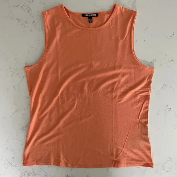 Kasper Knits Slvless Round Nk Neutral Rayon Spandex Tank Top Soft Peach M NWOT - Picture 5 of 9